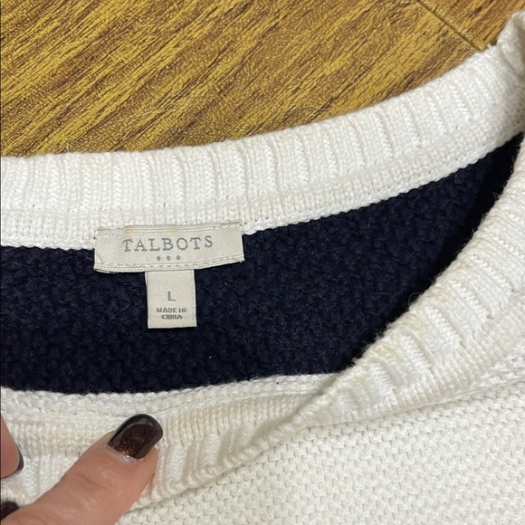 3/$10-Talbots Women's Sweater - Navy and Cream Stripes - Picture 5 of 8